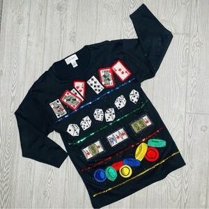 Vintage Cedars Sequin and Beaded Vegas Casino Cotton Sweater Size L
